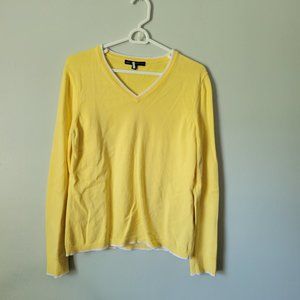 346 Brooks Brothers Yellow Sweater Women's Large Long Sleeve V-Neck Pullover